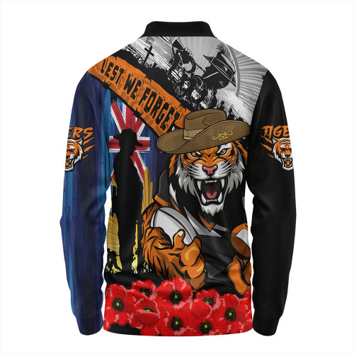 Wests Tigers Long Sleeve Polo Shirt United In Spirit Anzac Day Tribute Wests Tigers Long Sleeve Polo Shirt United In Spirit Anzac Day Tribute