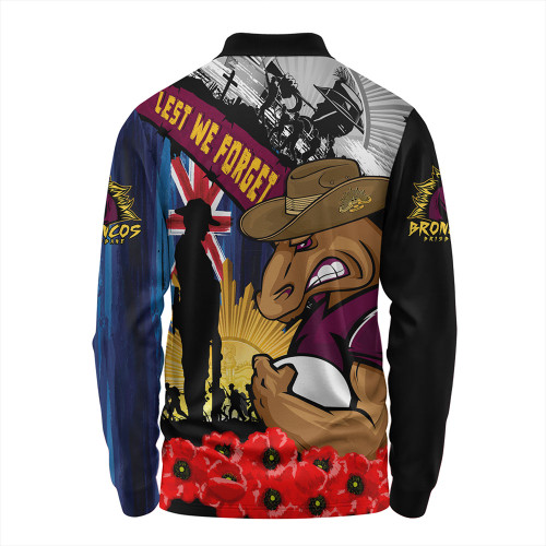 Brisbane Broncos Long Sleeve Polo Shirt United In Spirit Anzac Day Tribute Brisbane Broncos Long Sleeve Polo Shirt United In Spirit Anzac Day Tribute