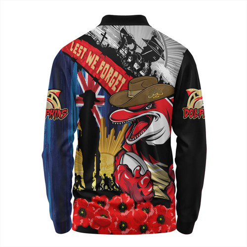 Redcliffe Dolphins Long Sleeve Polo Shirt United In Spirit Anzac Day Tribute Redcliffe Dolphins Long Sleeve Polo Shirt United In Spirit Anzac Day Tribute