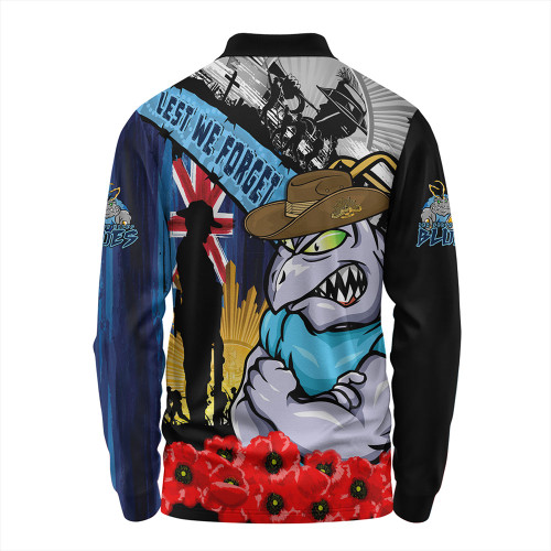 New South Wales Blues Long Sleeve Polo Shirt United In Spirit Anzac Day Tribute