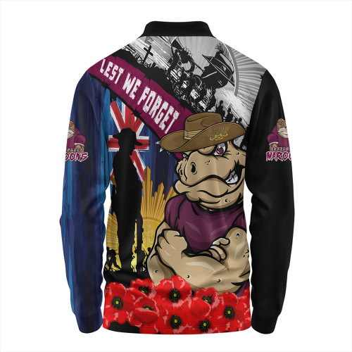 Queensland Maroons Long Sleeve Polo Shirt United In Spirit Anzac Day Tribute