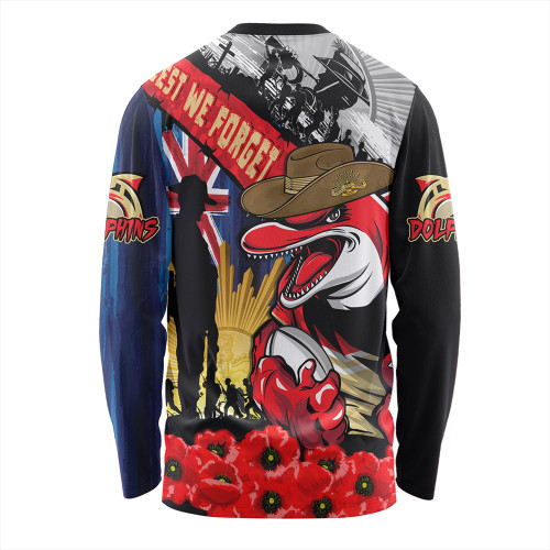 Redcliffe Dolphins Long Sleeve T-shirt United In Spirit Anzac Day Tribute Redcliffe Dolphins Long Sleeve T-shirt United In Spirit Anzac Day Tribute