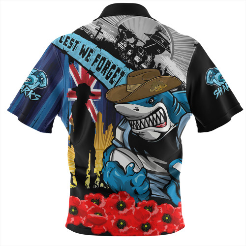 Cronulla-Sutherland Sharks Zip Polo Shirt United In Spirit Anzac Day Tribute