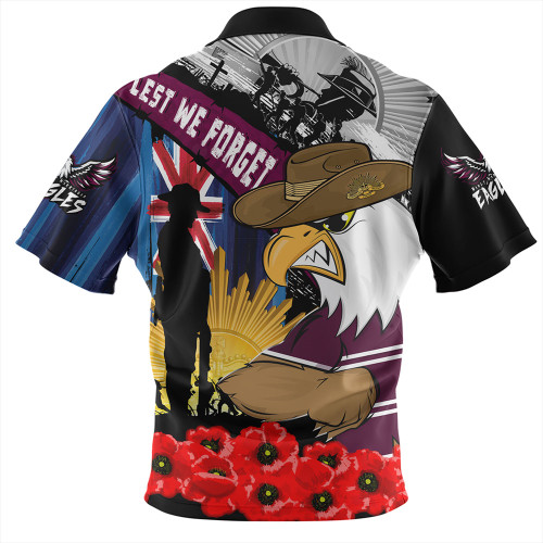 Manly Warringah Sea Eagles Zip Polo Shirt United In Spirit Anzac Day Tribute