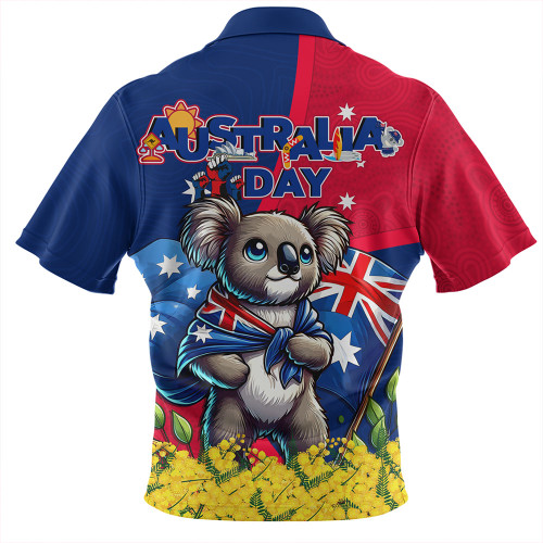 Australia Zip Polo Shirt Golden Wattle And Koala Australia Day Celebration
