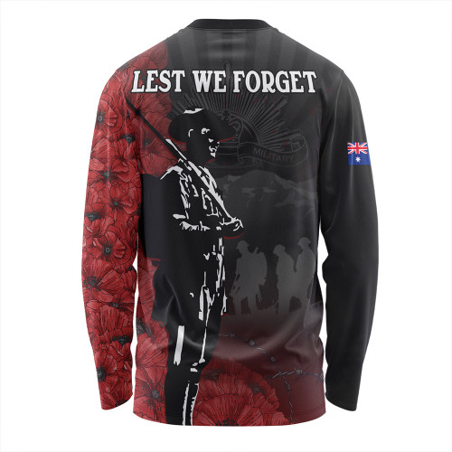 Australia Long Sleeve T-shirt Anzac Day Lest We Forget Soldier Stencil Art Australia Long Sleeve T-shirt Anzac Day Lest We Forget Soldier Stencil Art