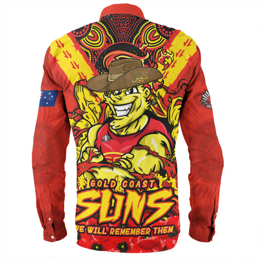 Gold Coast SUNS Long Sleeve Shirt Ripped Legacy Of The Game The ANZAC Spirit Lives On