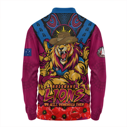 Brisbane Lions Long Sleeve Polo Shirt Ripped Legacy Of The Game The ANZAC Spirit Lives On