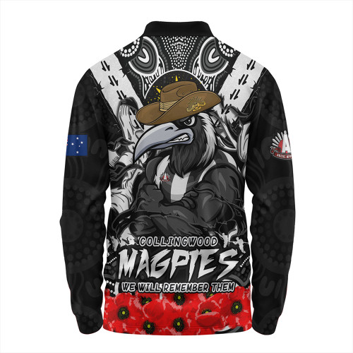Collingwood Long Sleeve Polo Shirt Ripped Legacy Of The Game The ANZAC Spirit Lives On