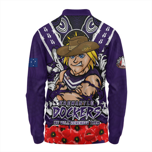 Fremantle Long Sleeve Polo Shirt Ripped Legacy Of The Game The ANZAC Spirit Lives On