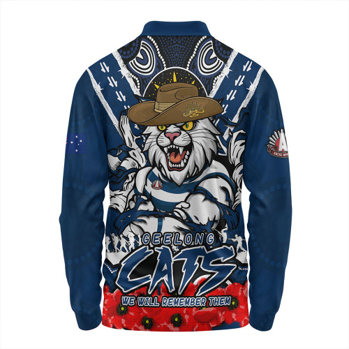 Geelong Cats Long Sleeve Polo Shirt Ripped Legacy Of The Game The ANZAC Spirit Lives On Geelong Cats Long Sleeve Polo Shirt Ripped Legacy Of The Game The ANZAC Spirit Lives On