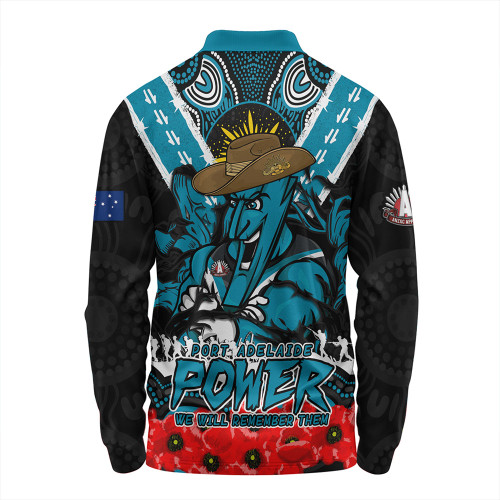 Port Adelaide Long Sleeve Polo Shirt Ripped Legacy Of The Game The ANZAC Spirit Lives On Port Adelaide Long Sleeve Polo Shirt Ripped Legacy Of The Game The ANZAC Spirit Lives On