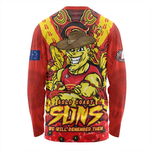 Gold Coast SUNS Long Sleeve T-shirt Ripped Legacy Of The Game The ANZAC Spirit Lives On