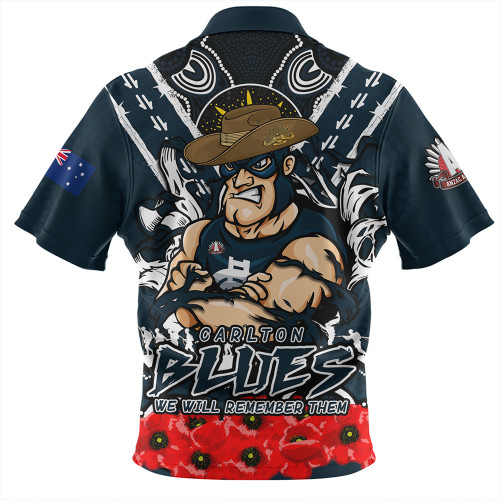 Carlton Zip Polo Shirt Ripped Legacy Of The Game The ANZAC Spirit Lives On