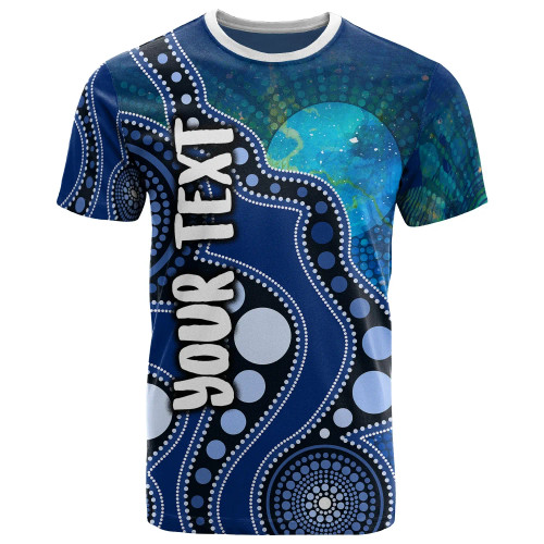 [Custom] Australia Aborignal T-Shirt - Australia Indigenous Flag Circle Dot Painting Art (Blue)