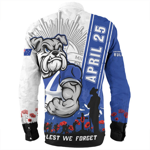 Canterbury-Bankstown Bulldogs Long Sleeve Shirt Anzac Day Lest We Forget Strong Fighting Spirit