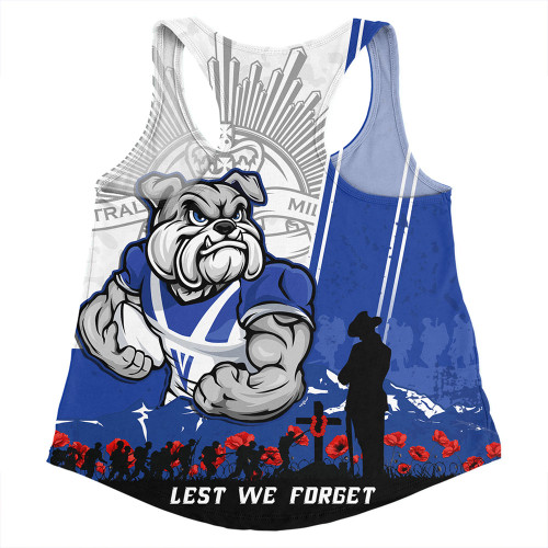 Canterbury-Bankstown Bulldogs Women Racerback Singlet Anzac Day Lest We Forget Strong Fighting Spirit Canterbury-Bankstown Bulldogs Women Racerback Singlet Anzac Day Lest We Forget Strong Fighting Spirit