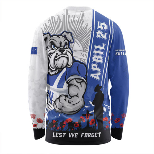 Canterbury-Bankstown Bulldogs Long Sleeve T-shirt Anzac Day Lest We Forget Strong Fighting Spirit