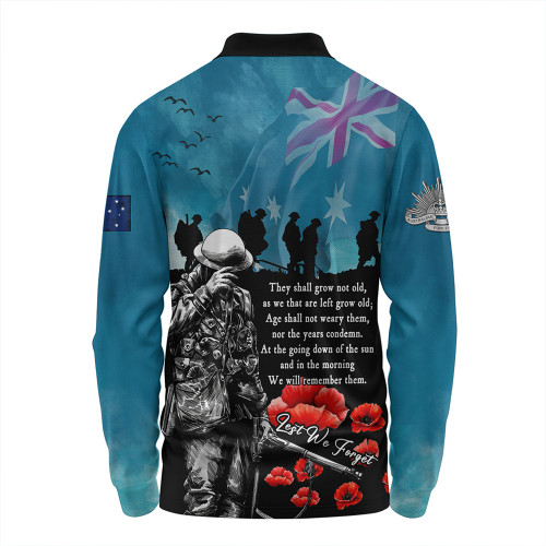 Australia Long Sleeve Polo Shirt Anzac Day Blue Horizon Of Sacrifice
