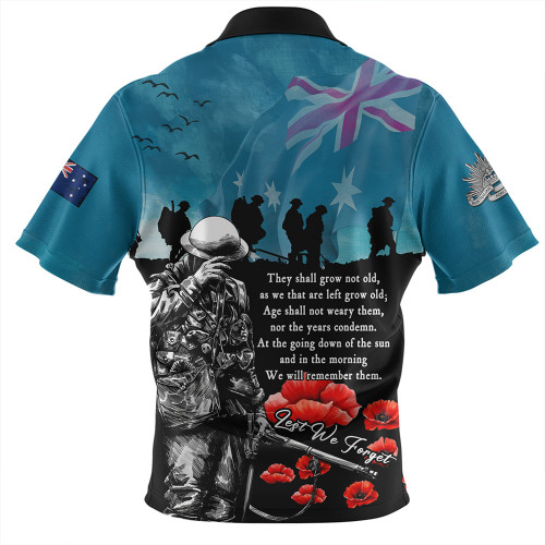 Australia Zip Polo Shirt Anzac Day Blue Horizon Of Sacrifice