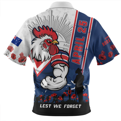 Sydney Roosters Zip Polo Shirt Anzac Day Lest We Forget Strong Fighting Spirit Sydney Roosters Zip Polo Shirt Anzac Day Lest We Forget Strong Fighting Spirit