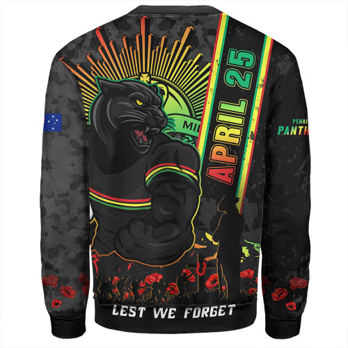 Penrith Panthers Sweatshirt Anzac Day Lest We Forget Strong Fighting Spirit Penrith Panthers Sweatshirt Anzac Day Lest We Forget Strong Fighting Spirit