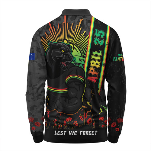 Penrith Panthers Long Sleeve Polo Shirt Anzac Day Lest We Forget Strong Fighting Spirit