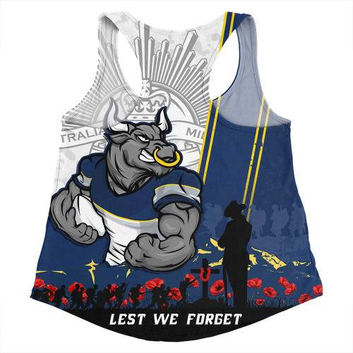 North Queensland Cowboys Women Racerback Singlet Anzac Day Lest We Forget Strong Fighting Spirit