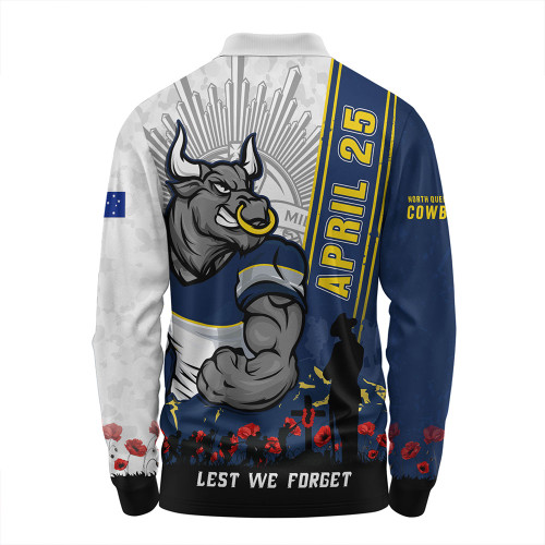North Queensland Cowboys Long Sleeve Polo Shirt Anzac Day Lest We Forget Strong Fighting Spirit North Queensland Cowboys Long Sleeve Polo Shirt Anzac Day Lest We Forget Strong Fighting Spirit