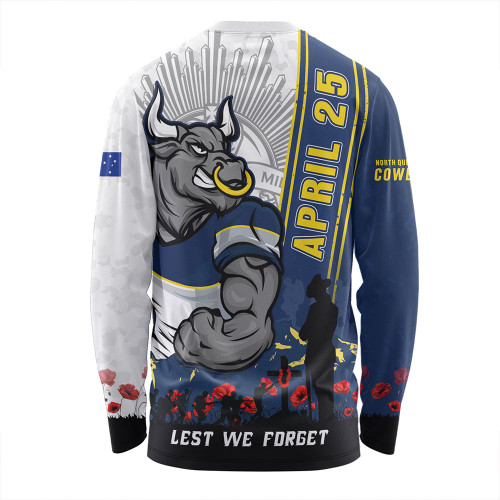 North Queensland Cowboys Long Sleeve T-shirt Anzac Day Lest We Forget Strong Fighting Spirit North Queensland Cowboys Long Sleeve T-shirt Anzac Day Lest We Forget Strong Fighting Spirit