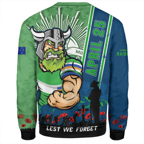 Canberra Raiders Sweatshirt Anzac Day Lest We Forget Strong Fighting Spirit Canberra Raiders Sweatshirt Anzac Day Lest We Forget Strong Fighting Spirit