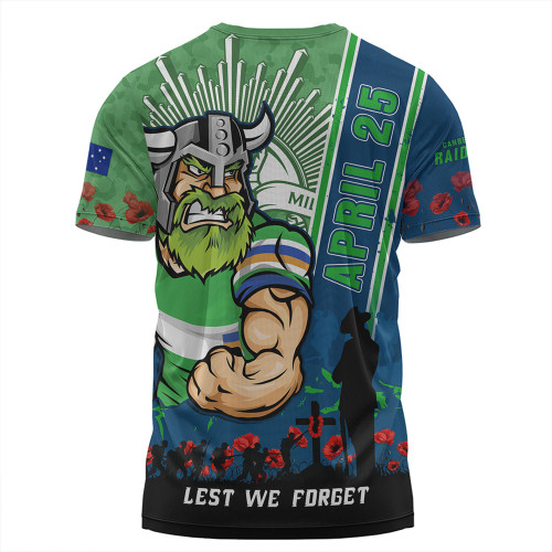 Canberra Raiders T-Shirt Anzac Day Lest We Forget Strong Fighting Spirit Canberra Raiders T-Shirt Anzac Day Lest We Forget Strong Fighting Spirit