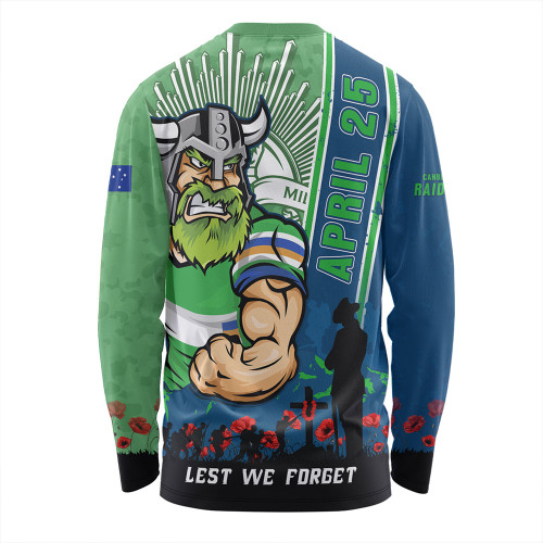 Canberra Raiders Long Sleeve T-shirt Anzac Day Lest We Forget Strong Fighting Spirit Canberra Raiders Long Sleeve T-shirt Anzac Day Lest We Forget Strong Fighting Spirit