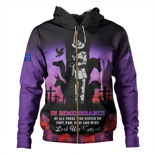 Australia Hoodie Anzac Day Lest We Forget War Animals Purple Poppy Australia Hoodie Anzac Day Lest We Forget War Animals Purple Poppy