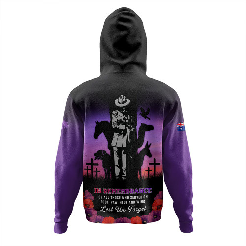 Australia Hoodie Anzac Day Lest We Forget War Animals Purple Poppy Australia Hoodie Anzac Day Lest We Forget War Animals Purple Poppy