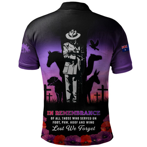 Australia Polo Shirt Anzac Day Lest We Forget War Animals Purple Poppy Australia Polo Shirt Anzac Day Lest We Forget War Animals Purple Poppy