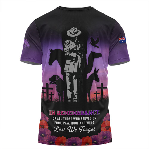 Australia T-Shirt Anzac Day Lest We Forget War Animals Purple Poppy Australia T-Shirt Anzac Day Lest We Forget War Animals Purple Poppy