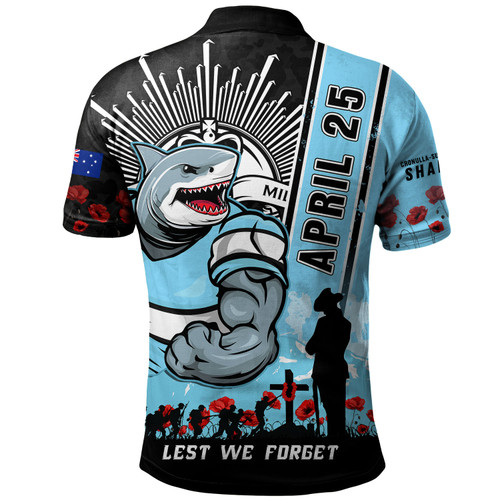 Cronulla-Sutherland Sharks Polo Shirt Anzac Day Lest We Forget Strong Fighting Spirit Cronulla-Sutherland Sharks Polo Shirt Anzac Day Lest We Forget Strong Fighting Spirit
