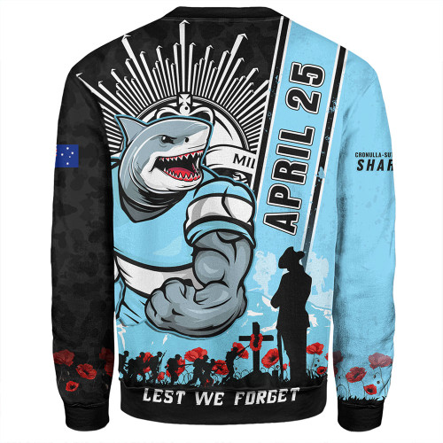 Cronulla-Sutherland Sharks Sweatshirt Anzac Day Lest We Forget Strong Fighting Spirit Cronulla-Sutherland Sharks Sweatshirt Anzac Day Lest We Forget Strong Fighting Spirit