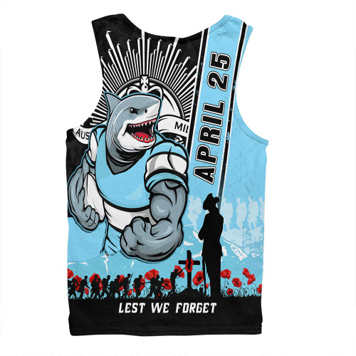 Cronulla-Sutherland Sharks Men Singlet Anzac Day Lest We Forget Strong Fighting Spirit