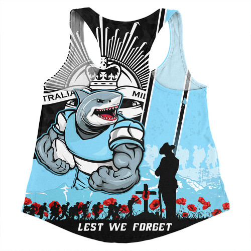 Cronulla-Sutherland Sharks Women Racerback Singlet Anzac Day Lest We Forget Strong Fighting Spirit