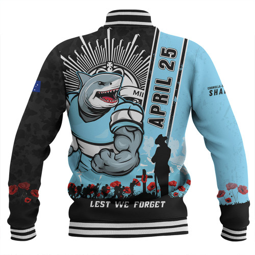 Cronulla-Sutherland Sharks Baseball Jacket Anzac Day Lest We Forget Strong Fighting Spirit
