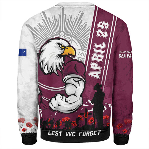 Manly Warringah Sea Eagles Sweatshirt Anzac Day Lest We Forget Strong Fighting Spirit Manly Warringah Sea Eagles Sweatshirt Anzac Day Lest We Forget Strong Fighting Spirit