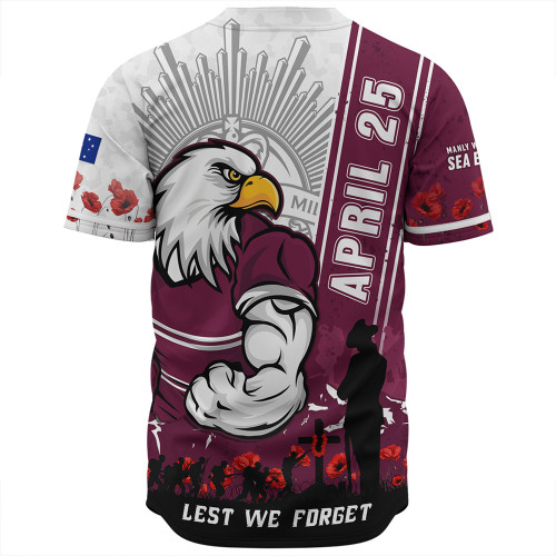 Manly Warringah Sea Eagles Baseball Shirt Anzac Day Lest We Forget Strong Fighting Spirit Manly Warringah Sea Eagles Baseball Shirt Anzac Day Lest We Forget Strong Fighting Spirit
