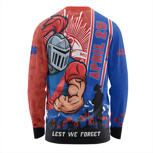 Newcastle Knights Long Sleeve T-shirt Anzac Day Lest We Forget Strong Fighting Spirit Newcastle Knights Long Sleeve T-shirt Anzac Day Lest We Forget Strong Fighting Spirit