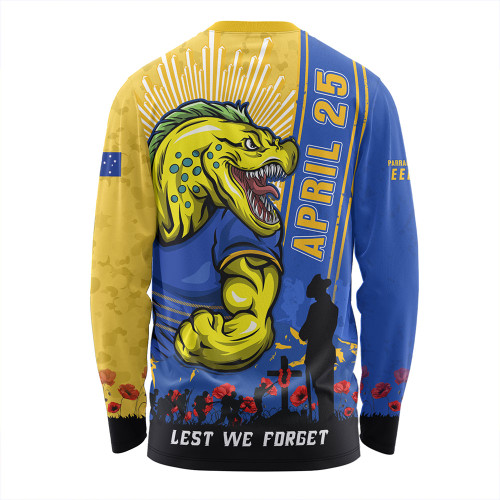Parramatta Eels Long Sleeve T-shirt Anzac Day Lest We Forget Strong Fighting Spirit