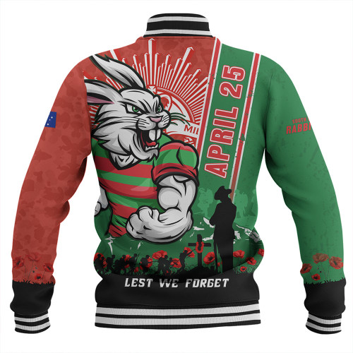 South Sydney Rabbitohs Baseball Jacket Anzac Day Lest We Forget Strong Fighting Spirit South Sydney Rabbitohs Baseball Jacket Anzac Day Lest We Forget Strong Fighting Spirit