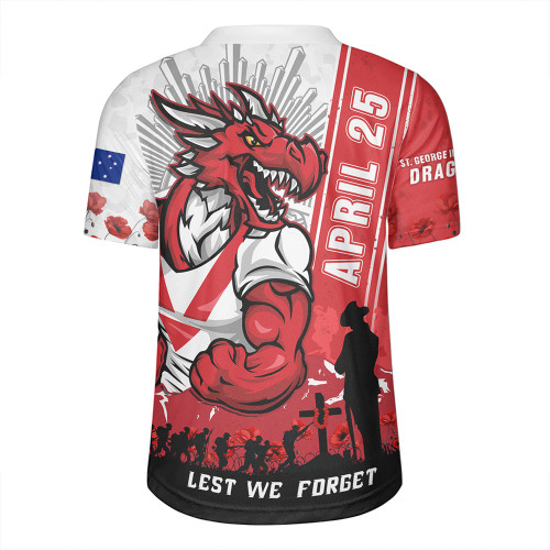 St. George Illawarra Dragons Rugby Jersey Anzac Day Lest We Forget Strong Fighting Spirit