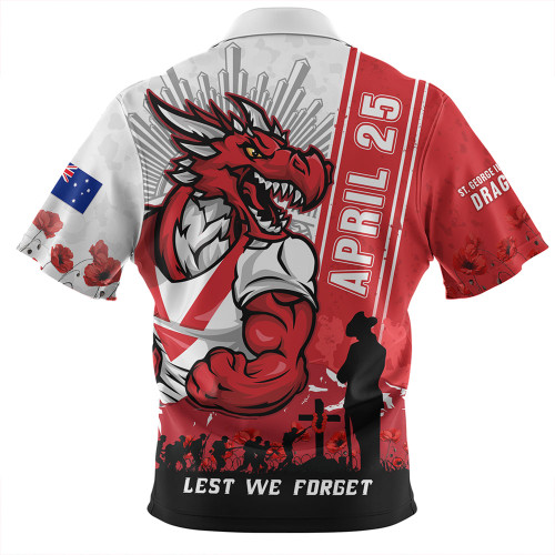 St. George Illawarra Dragons Zip Polo Shirt Anzac Day Lest We Forget Strong Fighting Spirit St. George Illawarra Dragons Zip Polo Shirt Anzac Day Lest We Forget Strong Fighting Spirit