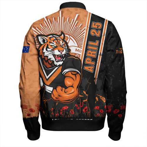 Wests Tigers Bomber Jacket Anzac Day Lest We Forget Strong Fighting Spirit Wests Tigers Bomber Jacket Anzac Day Lest We Forget Strong Fighting Spirit